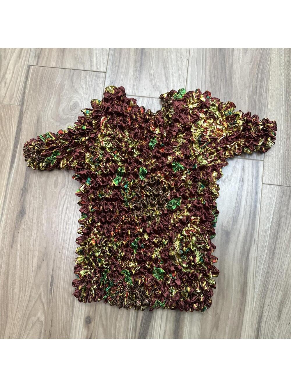 Satin Gold Copper Floral Popcorn Magic Stretch Top Fairy